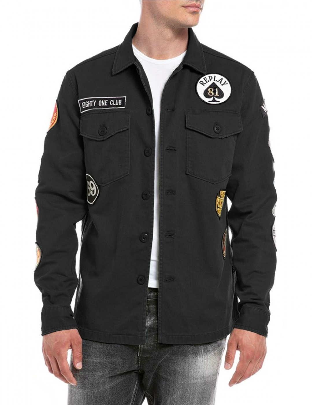 Sobrecamisa Replay negra parches para hombre