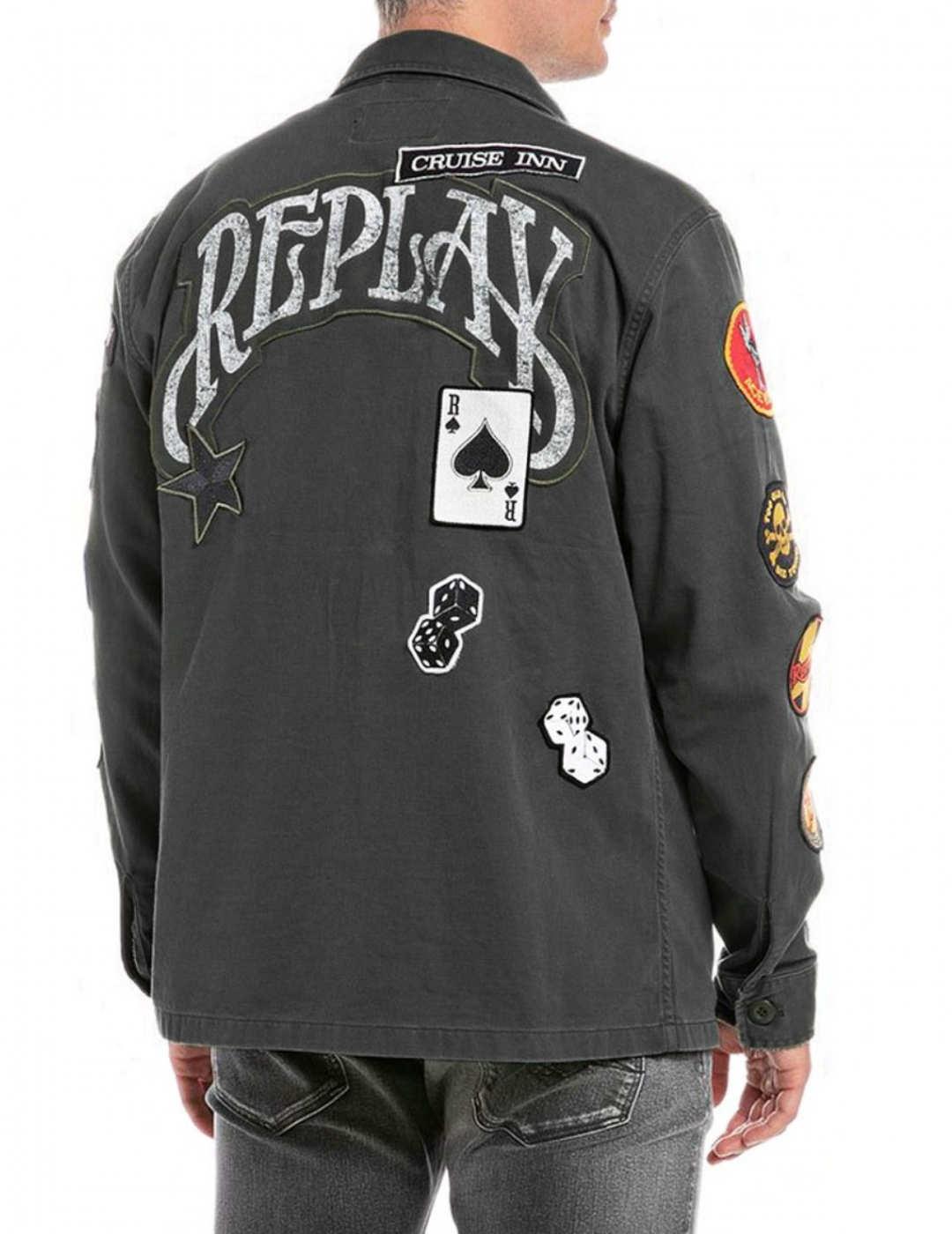 Sobrecamisa Replay negra parches para hombre