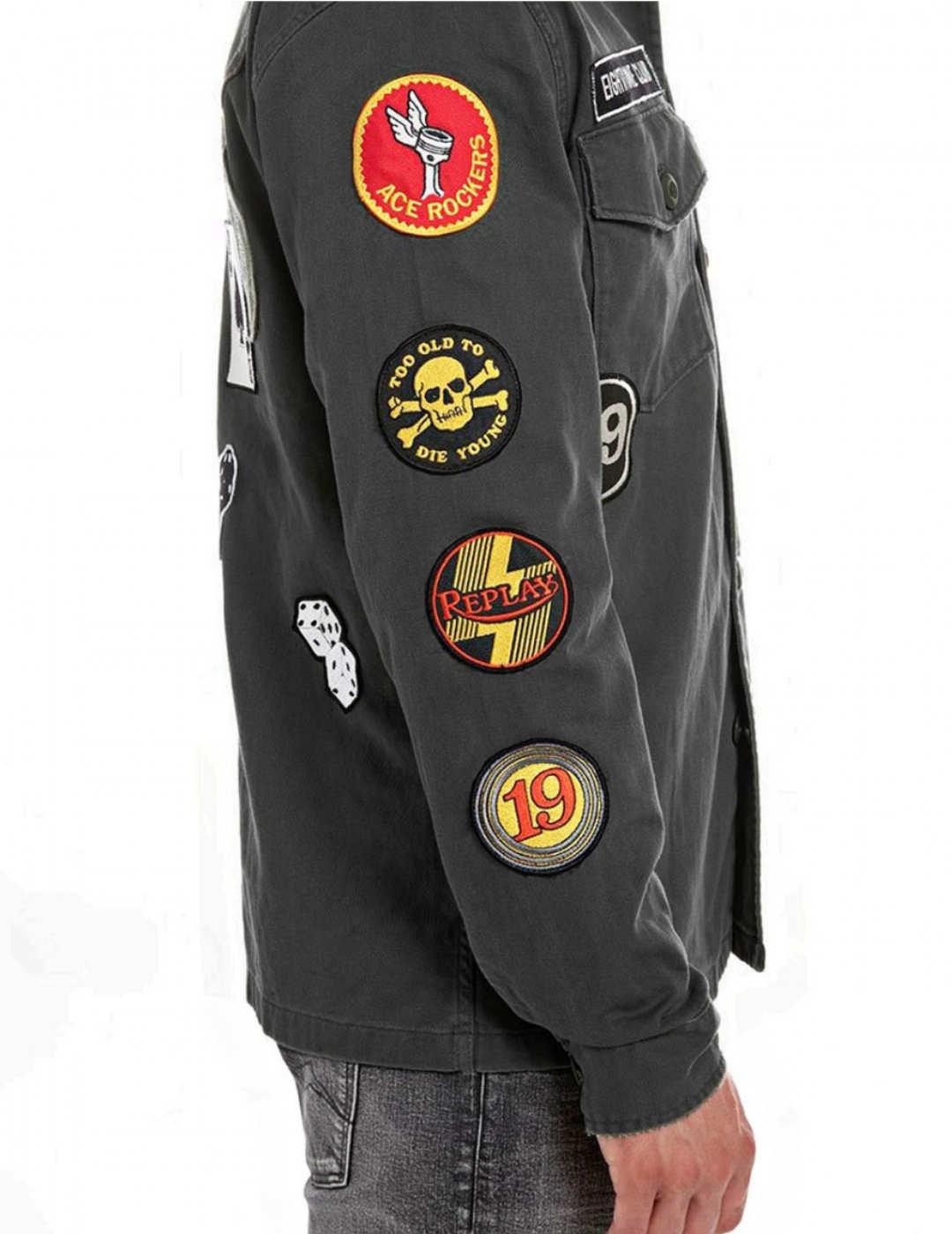 Sobrecamisa Replay negra parches para hombre