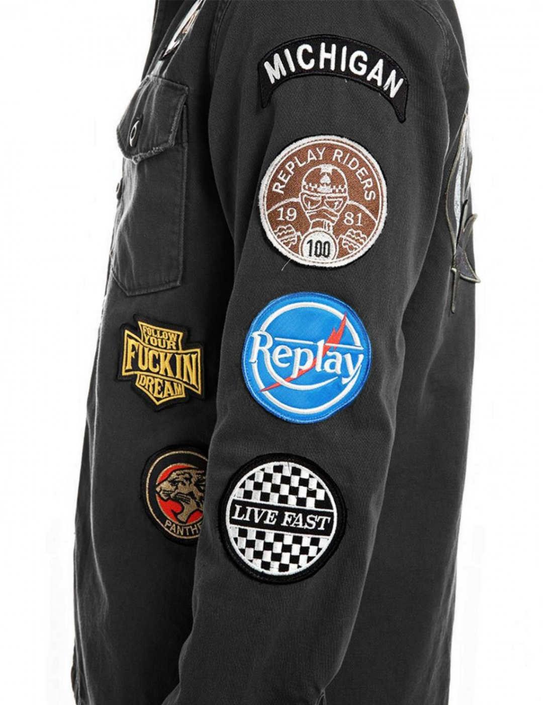 Sobrecamisa Replay negra parches para hombre