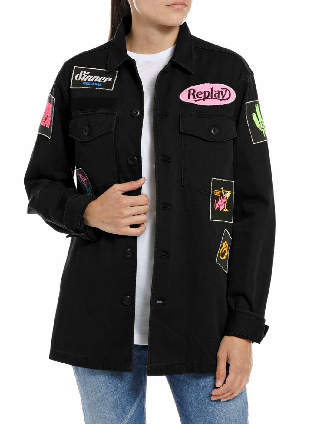 Sobrecamisa Replay negra con parches para mujer