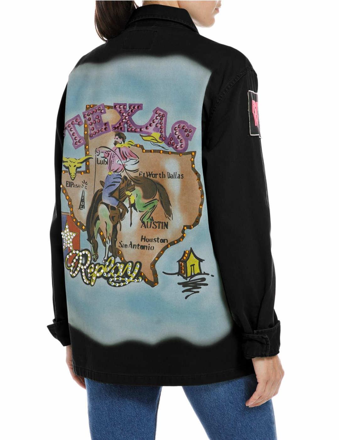 Sobrecamisa Replay negra con parches para mujer