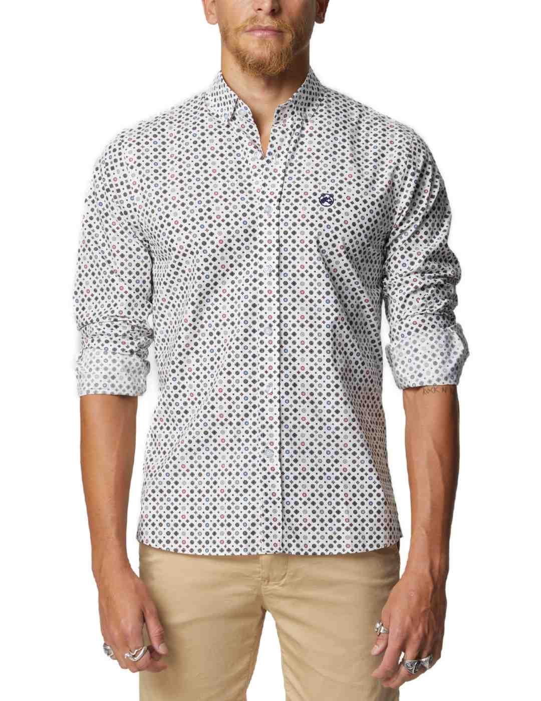 Camisa Altonadock blanco estampada con símbolos para hombre