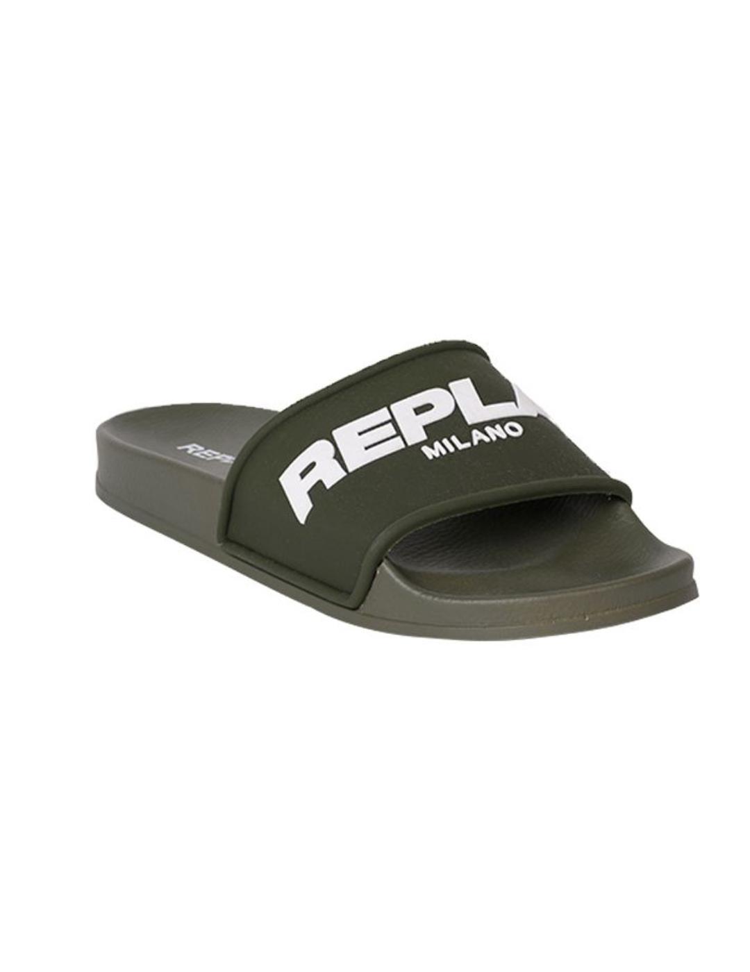 Chanclas Replay Up Emboss verde militar para hombre