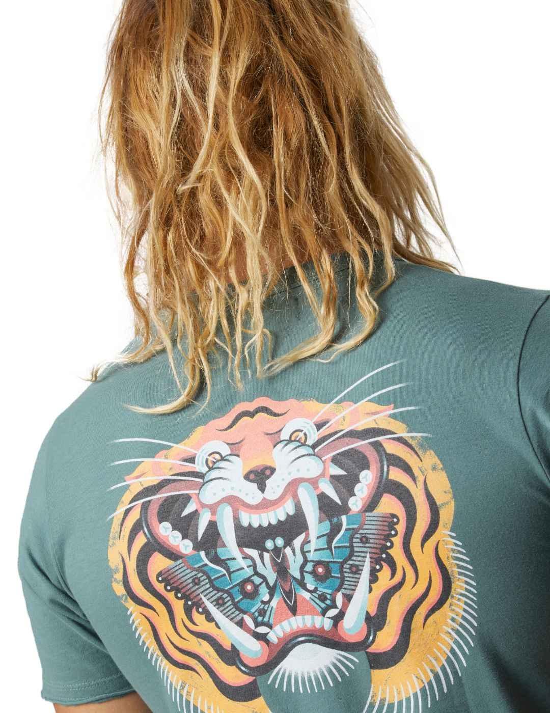 Camiseta Altonadock verde con estampado de tigre para hombre