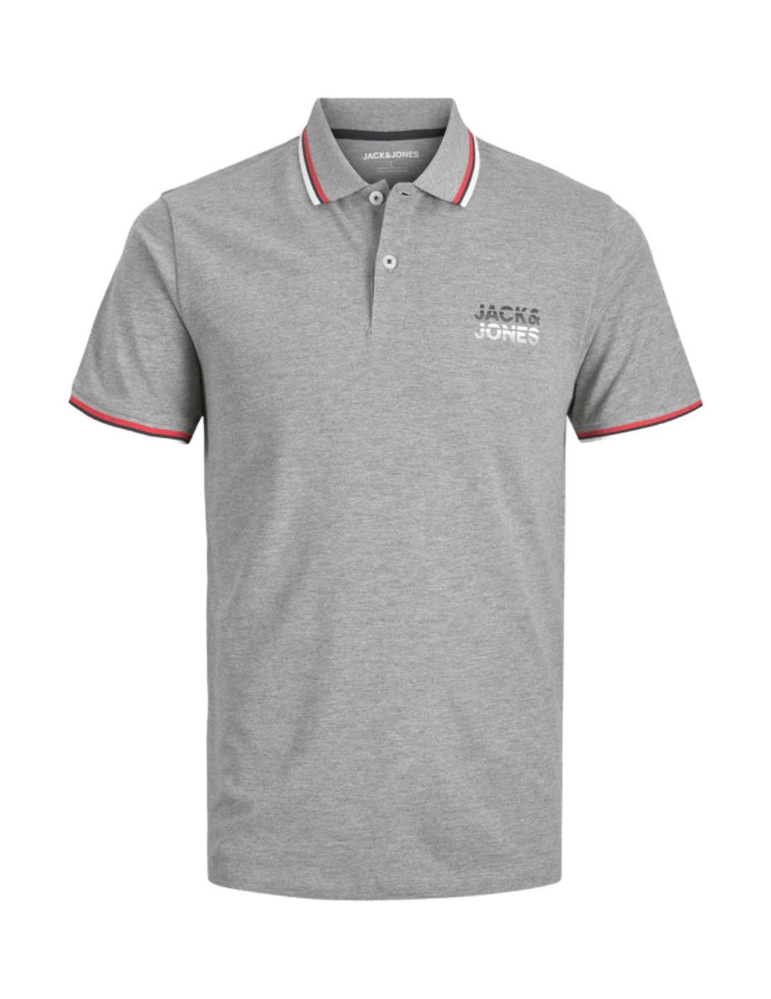 Polo Jack&Jones Atlas gris de manga corta para hombre