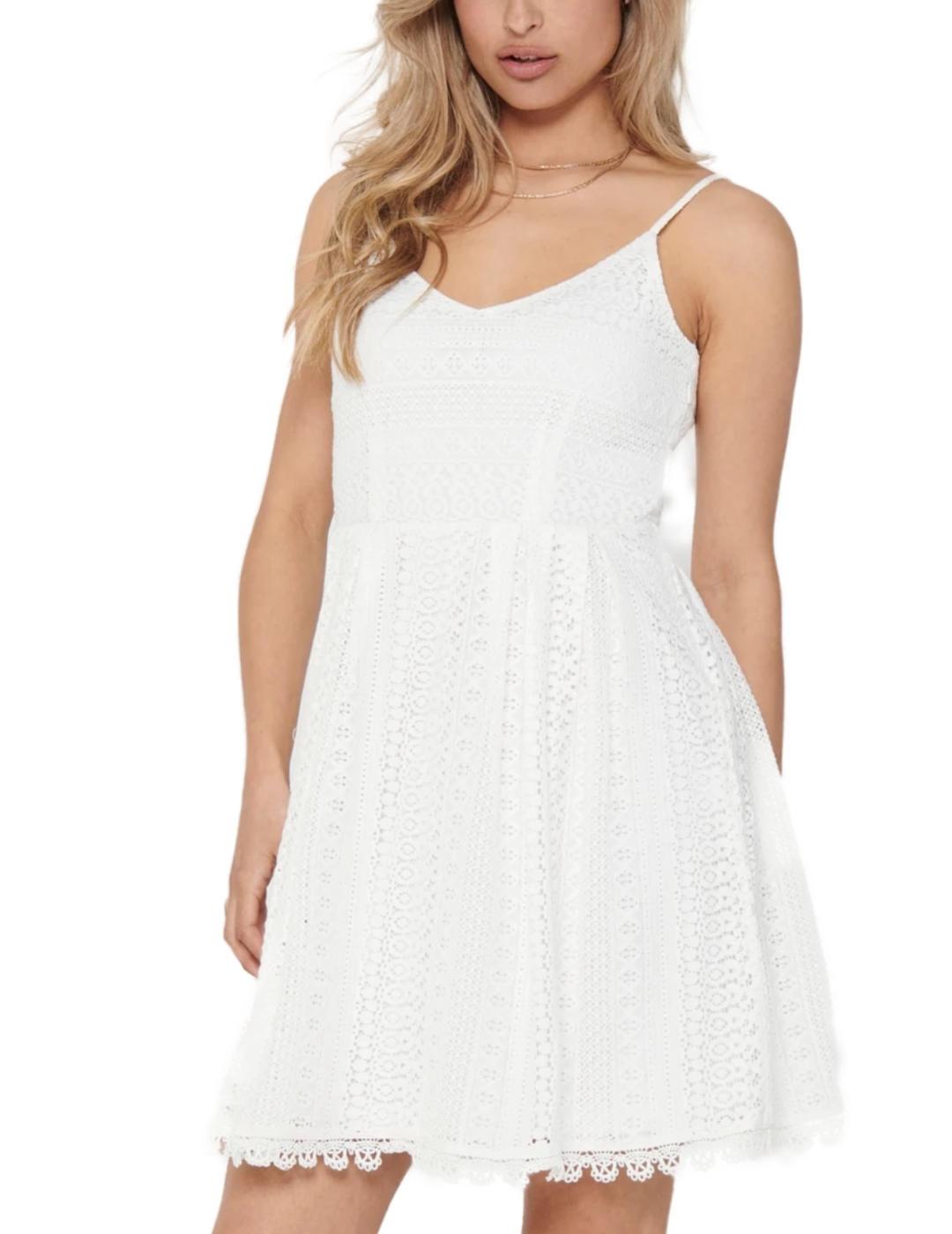Vestido Only Helena blanco de encaje para mujer