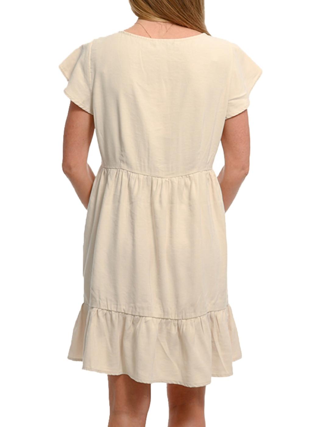 Vestido Only Mago corto beige cuello pico para mujer