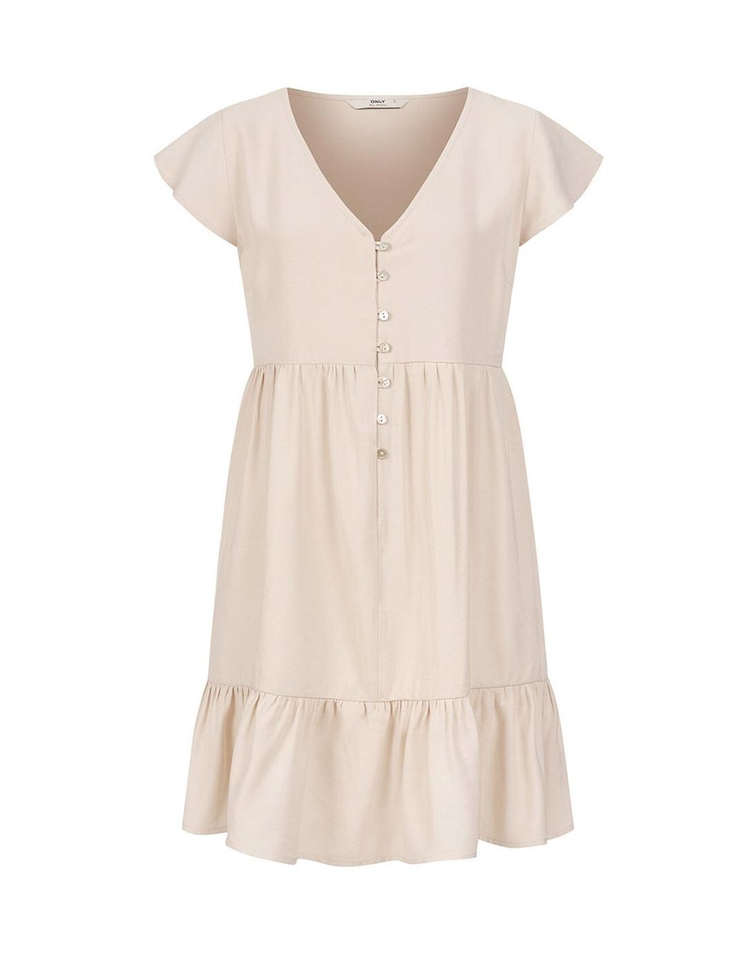 Vestido Only Mago corto beige cuello pico para mujer