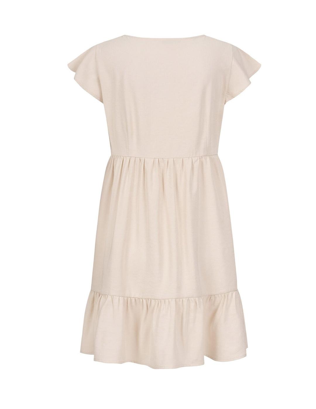 Vestido Only Mago corto beige cuello pico para mujer