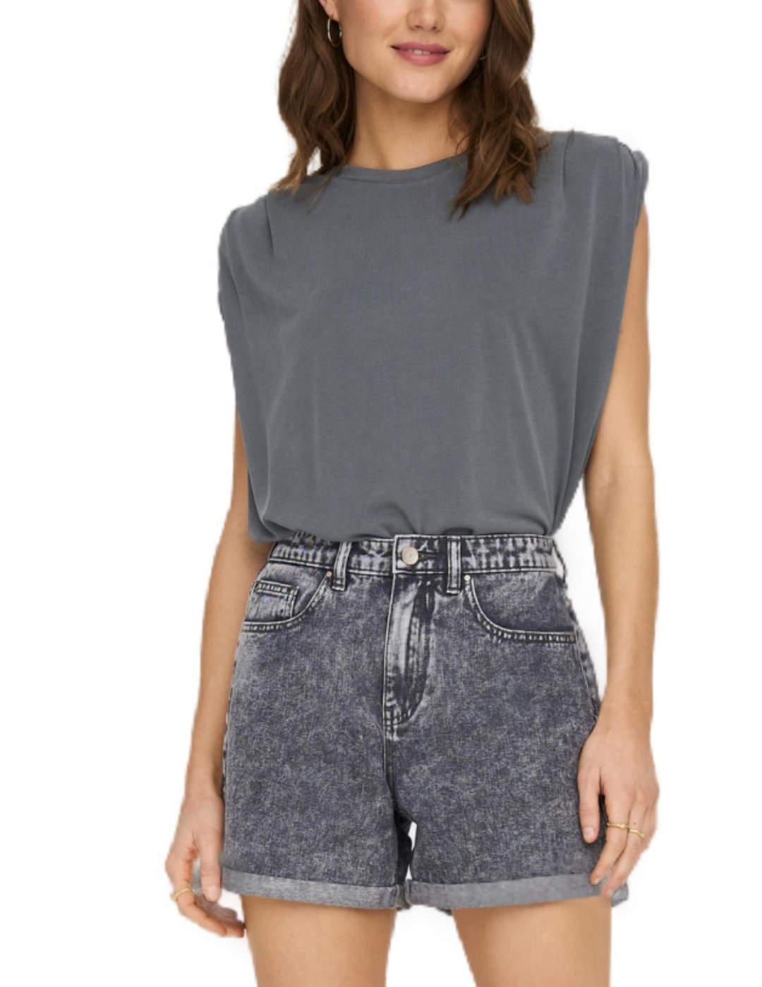 Camiseta Only Free gris de manga sisa para mujer