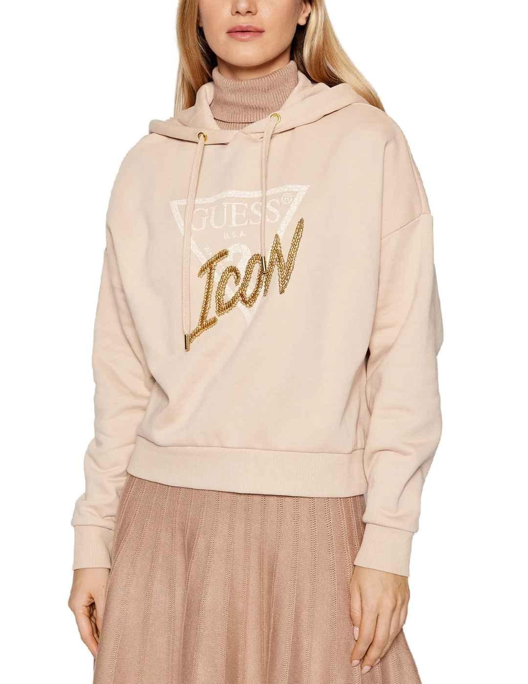 Sudadera Guess Iconic beige para mujer
