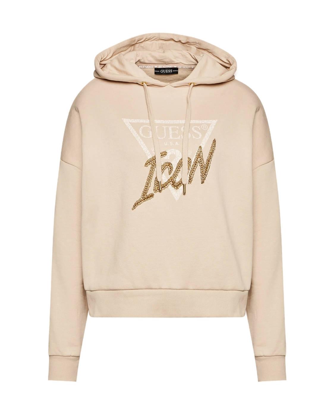 Sudadera Guess Iconic beige para mujer