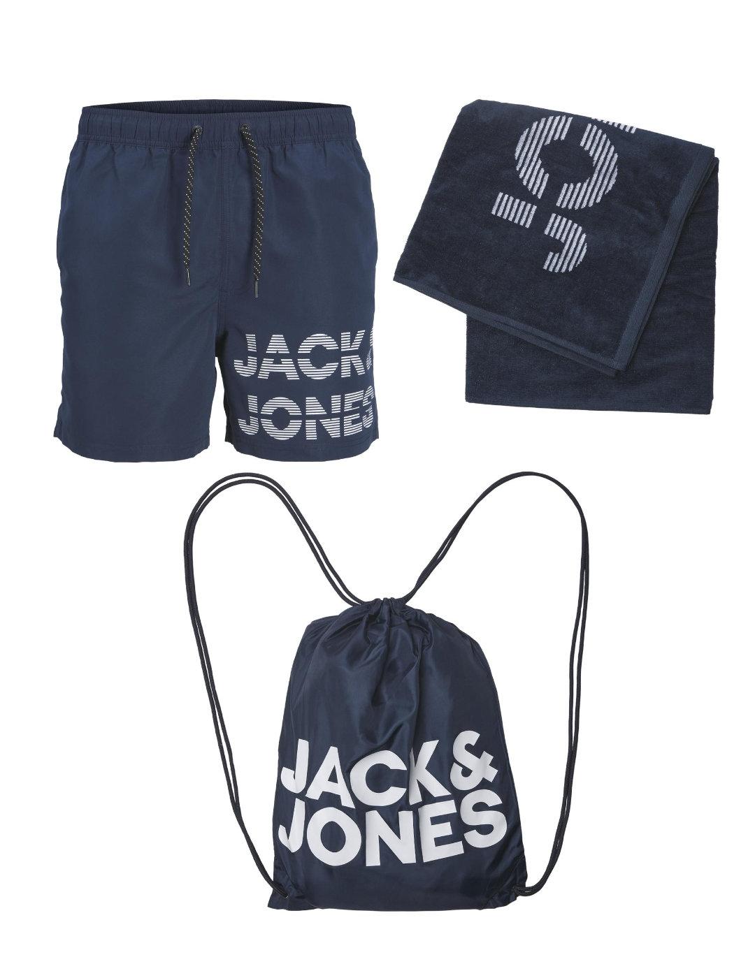 Pack Jack&Jones bañador/toalla/mochila azul marino de hombre