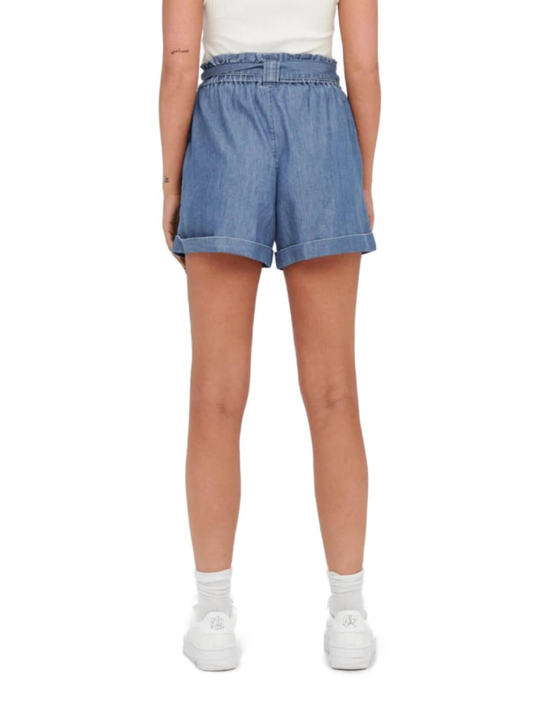 Shorts Only Bea azul jaspeado cintura con goma elastica