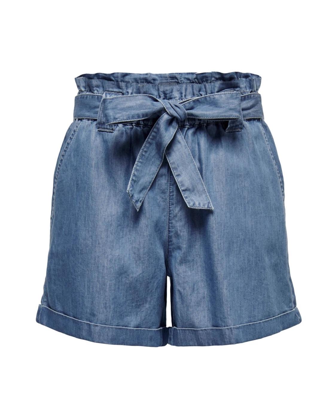 Shorts Only Bea azul jaspeado cintura con goma elastica