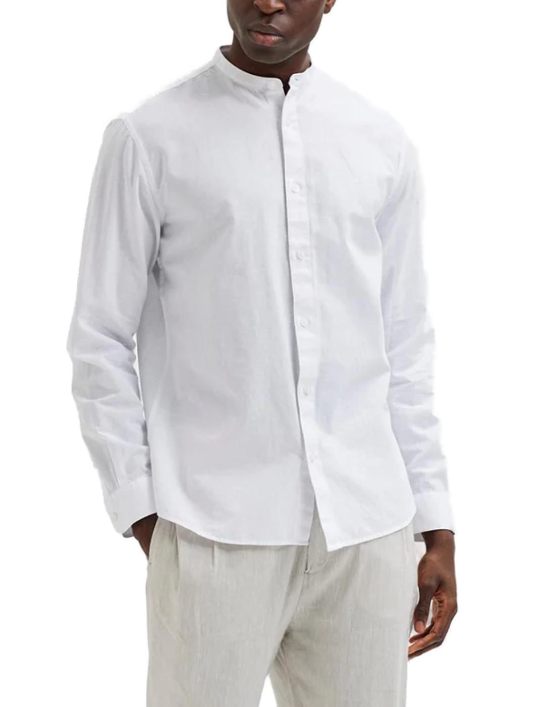 Camisa Selected Regnew lino blanca manga larga para hombre