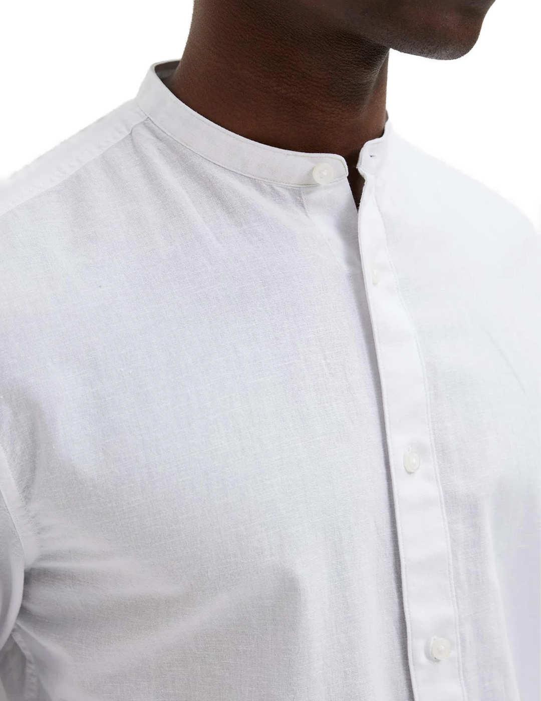 Camisa Selected Regnew lino blanca manga larga para hombre
