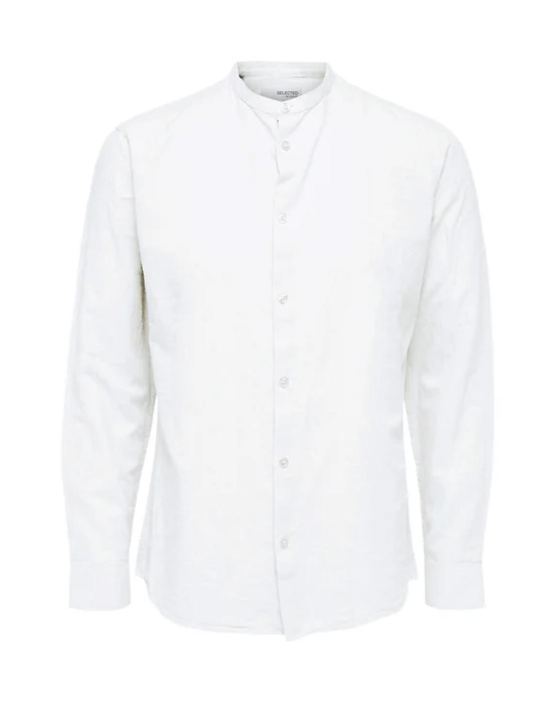 Camisa Selected Regnew lino blanca manga larga para hombre