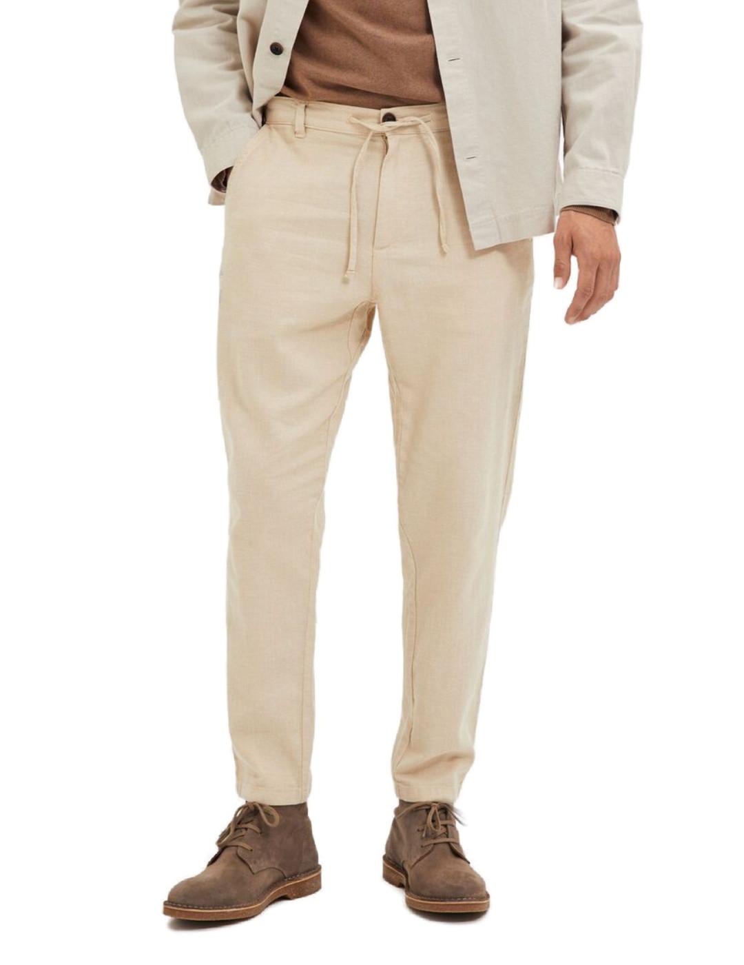 Pantalón largo Selected Brody lino beige para hombre