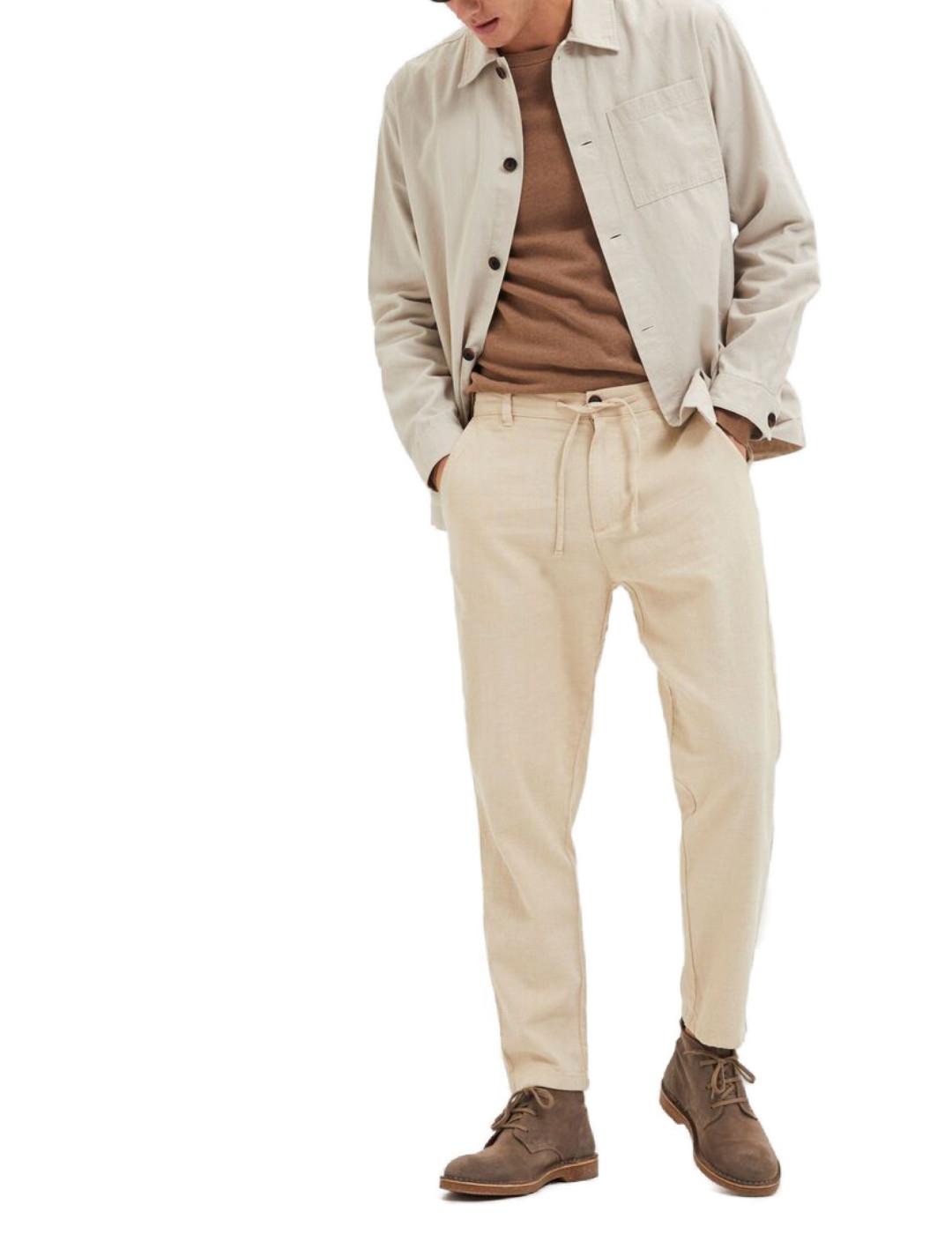 Pantalón largo Selected Brody lino beige para hombre