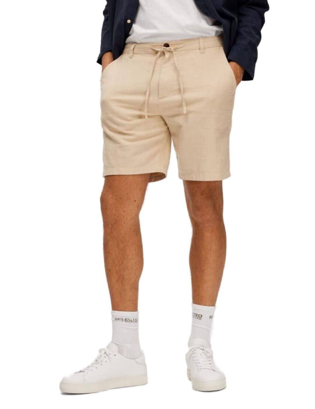 Bermudas Selected Brody lino beige para hombre-