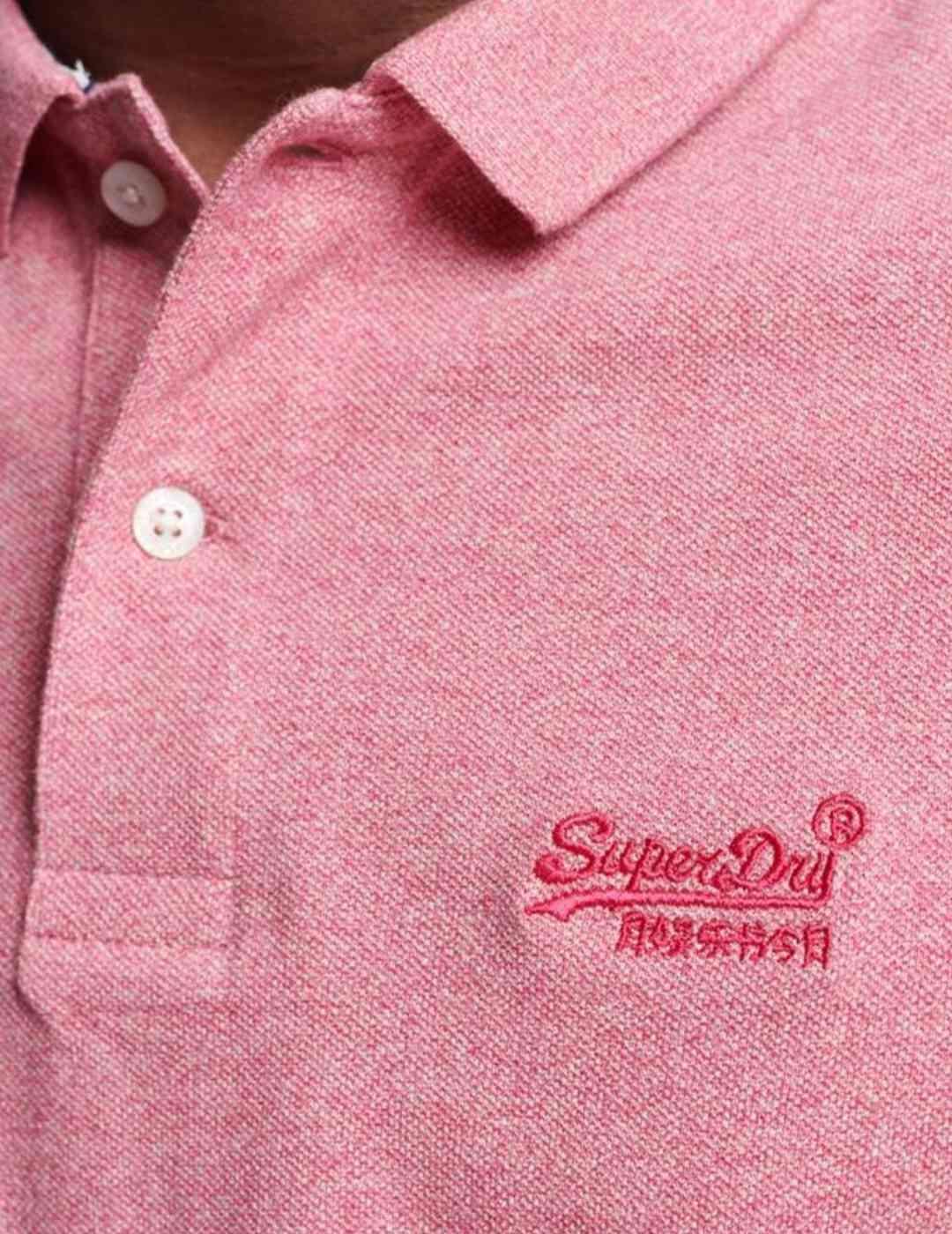 Polo Superdry de piqué rosa manga corta para hombre