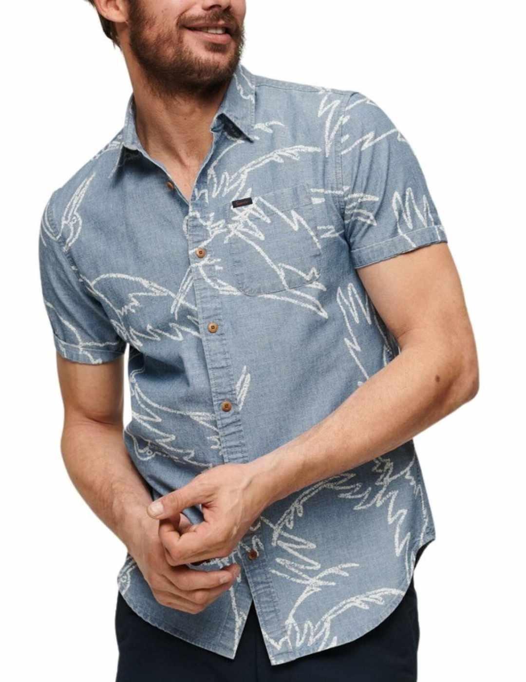 Camisa Superdry Loom azul estampado manga corta para hombre