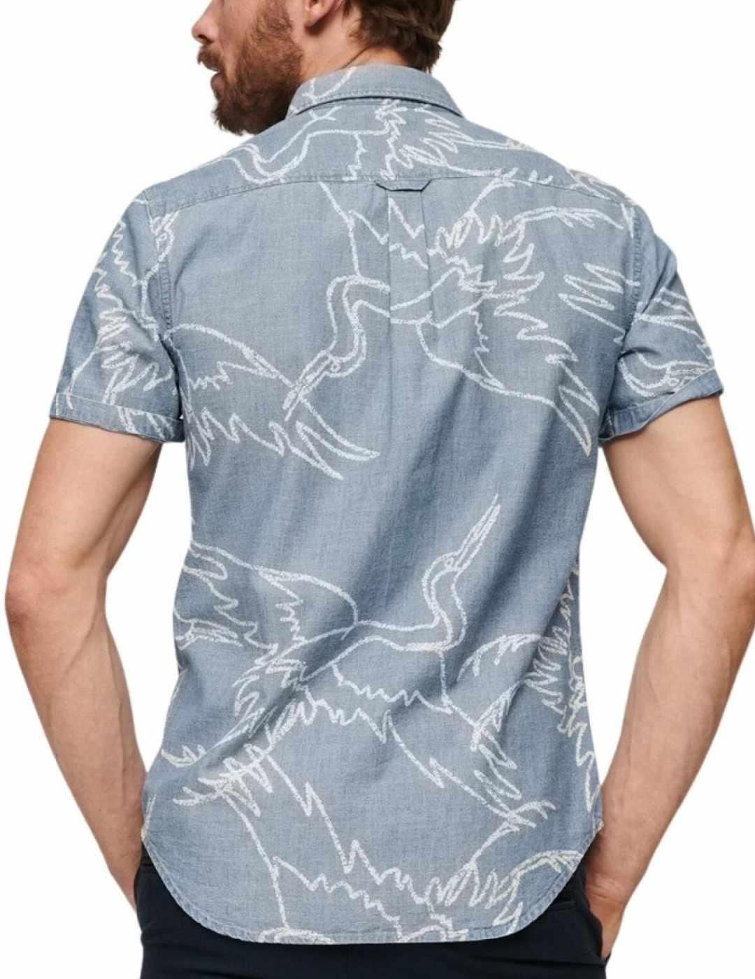 Camisa Superdry Loom azul estampado manga corta para hombre