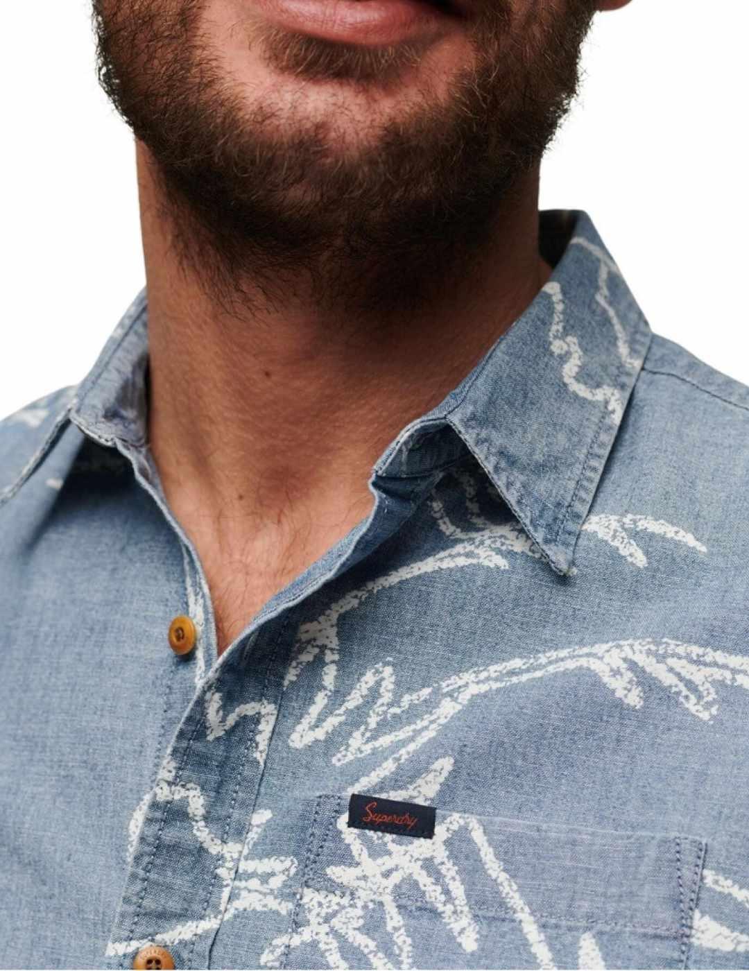 Camisa Superdry Loom azul estampado manga corta para hombre