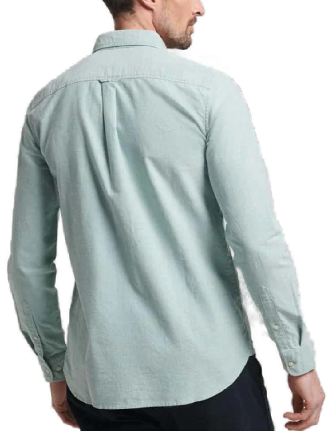 Camisa Supedry Washed verde manga larga para hombre