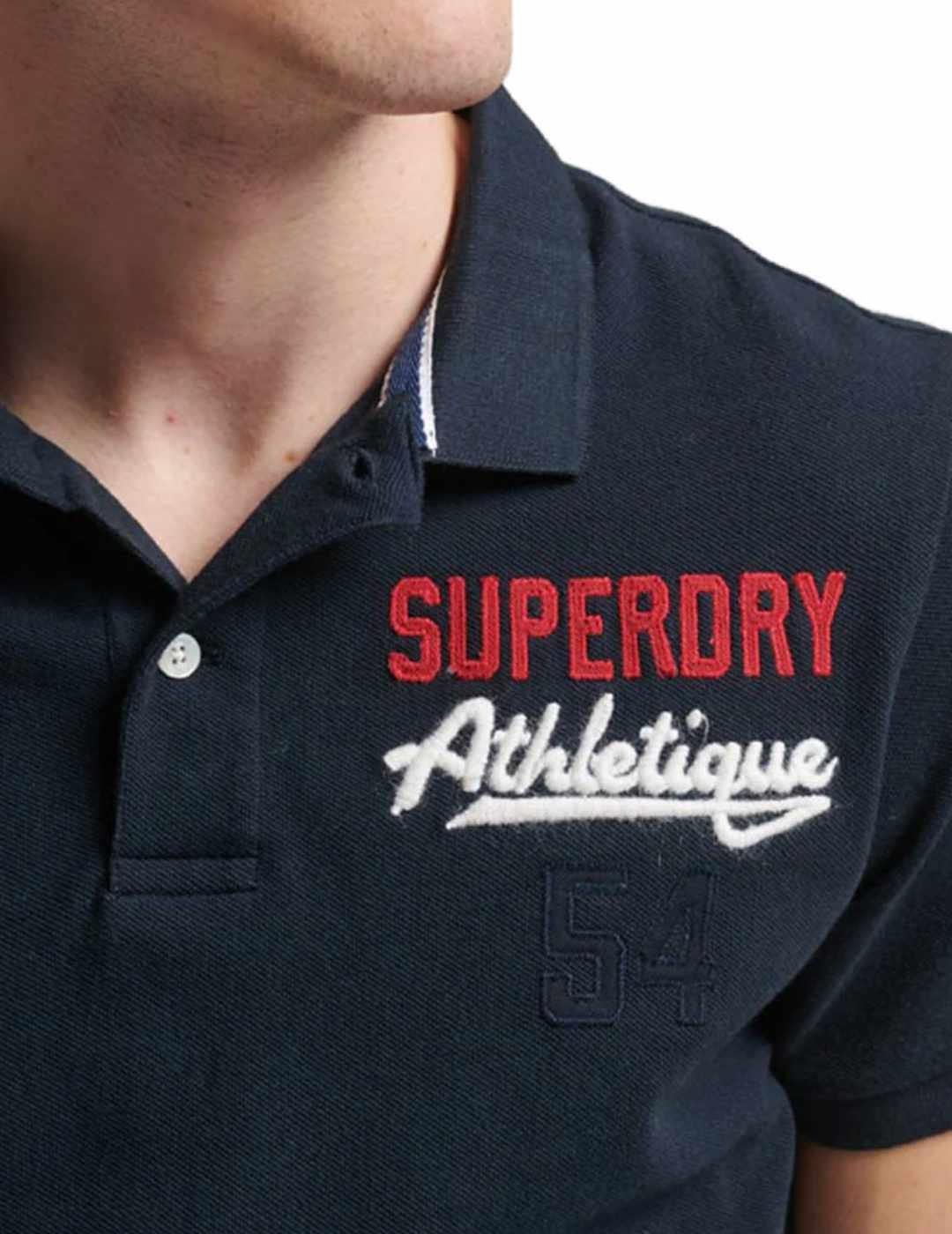 Polo Supedry Vintage azul marino logo bordado para hombre