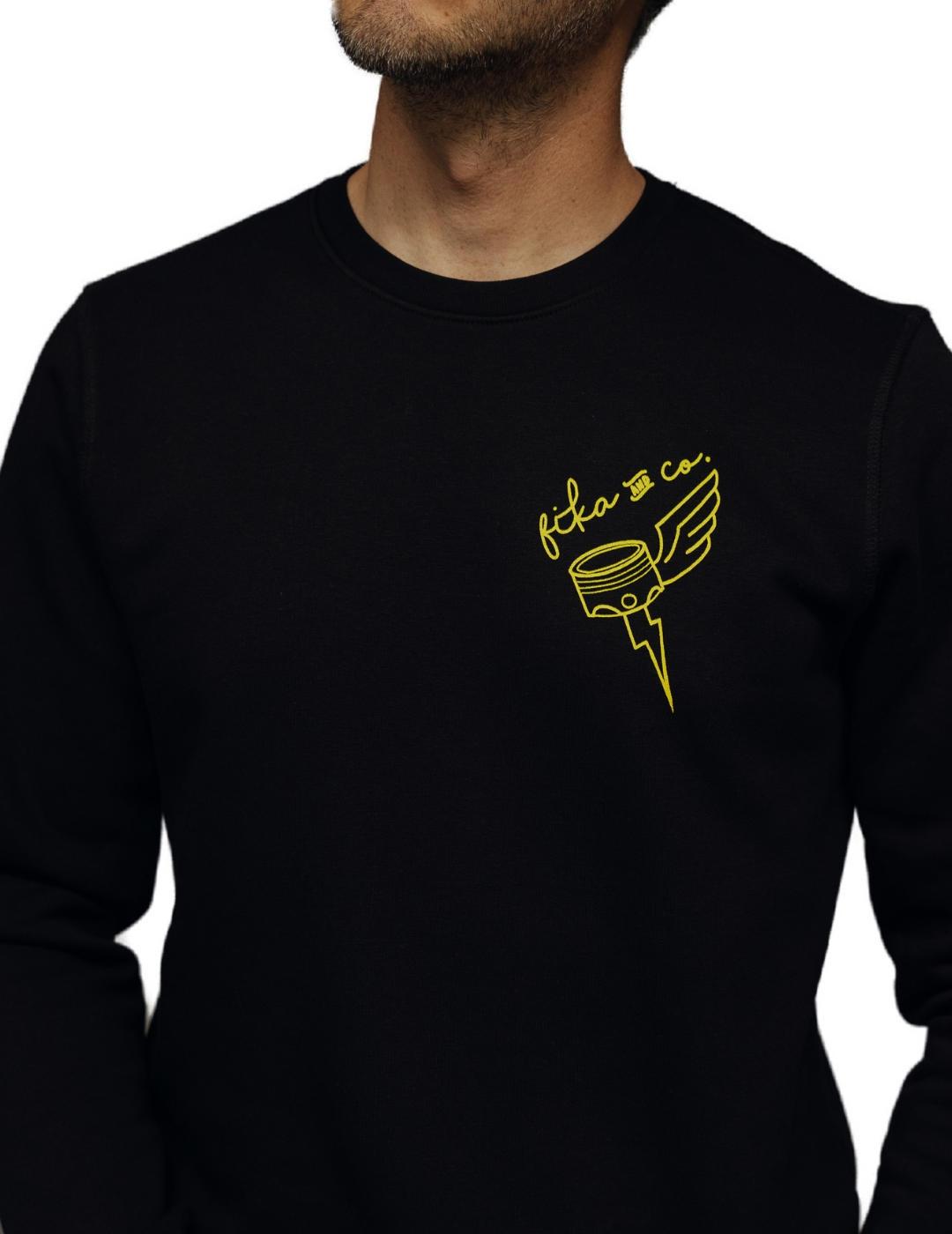 Sudadera Fika&Co Pistón negro con serigrafia para hombre