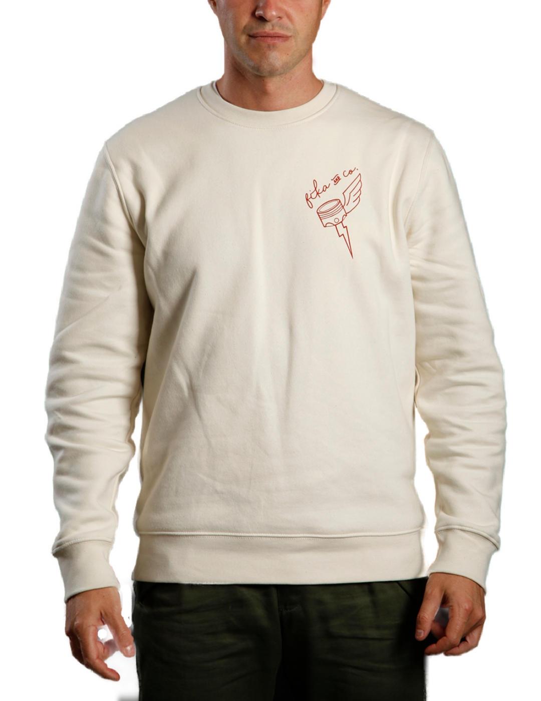 Sudadera Fika&Co Pistón beige con serigrafía para hombre