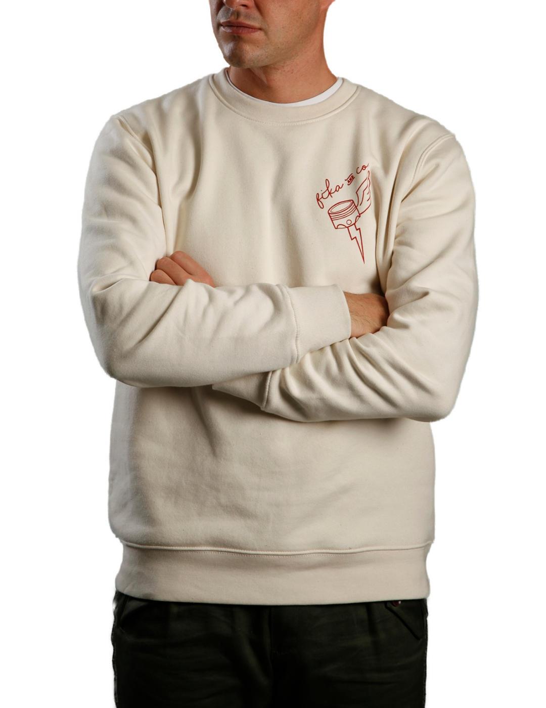 Sudadera Fika&Co Pistón beige con serigrafía para hombre