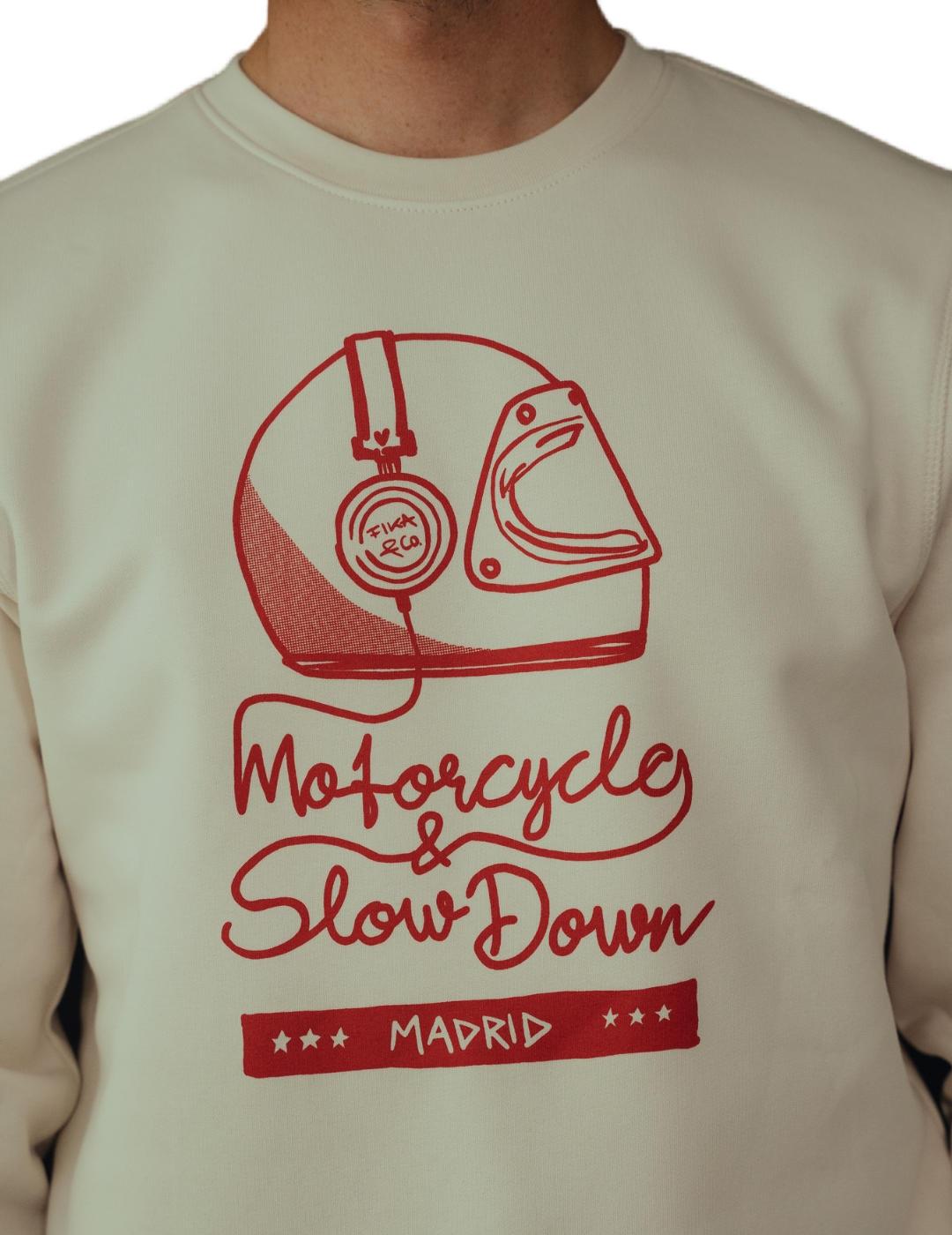 Sudadera Fika&Co Motocycled beige con serigrafía para hombre