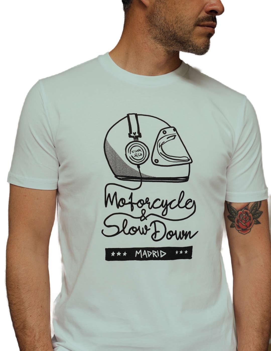 Camiseta Fika&Co Motocycle blanco con serigrafía para hombre