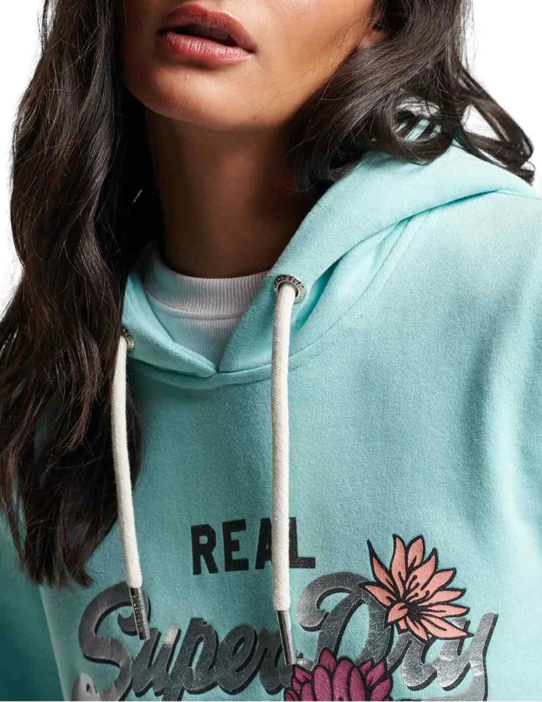 Sudadera Superdry Narrarive verde agua con capucha de mujer