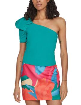 Top Vila Vega turquesa asimétrica para mujer