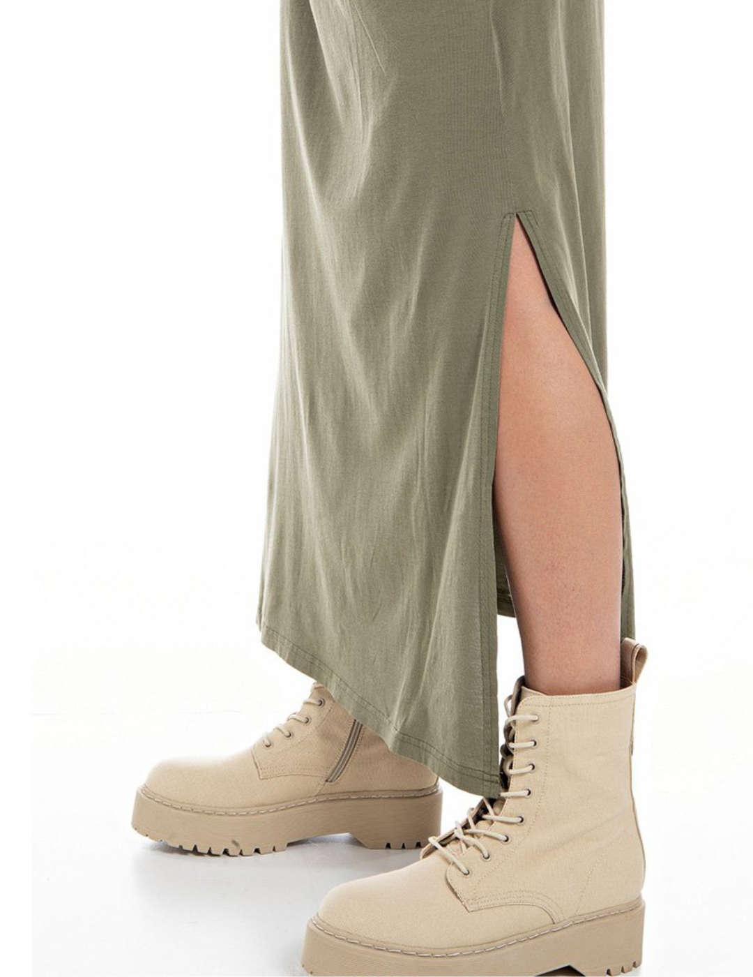 Vestido largo Replay verde militar sin mangas para mujer