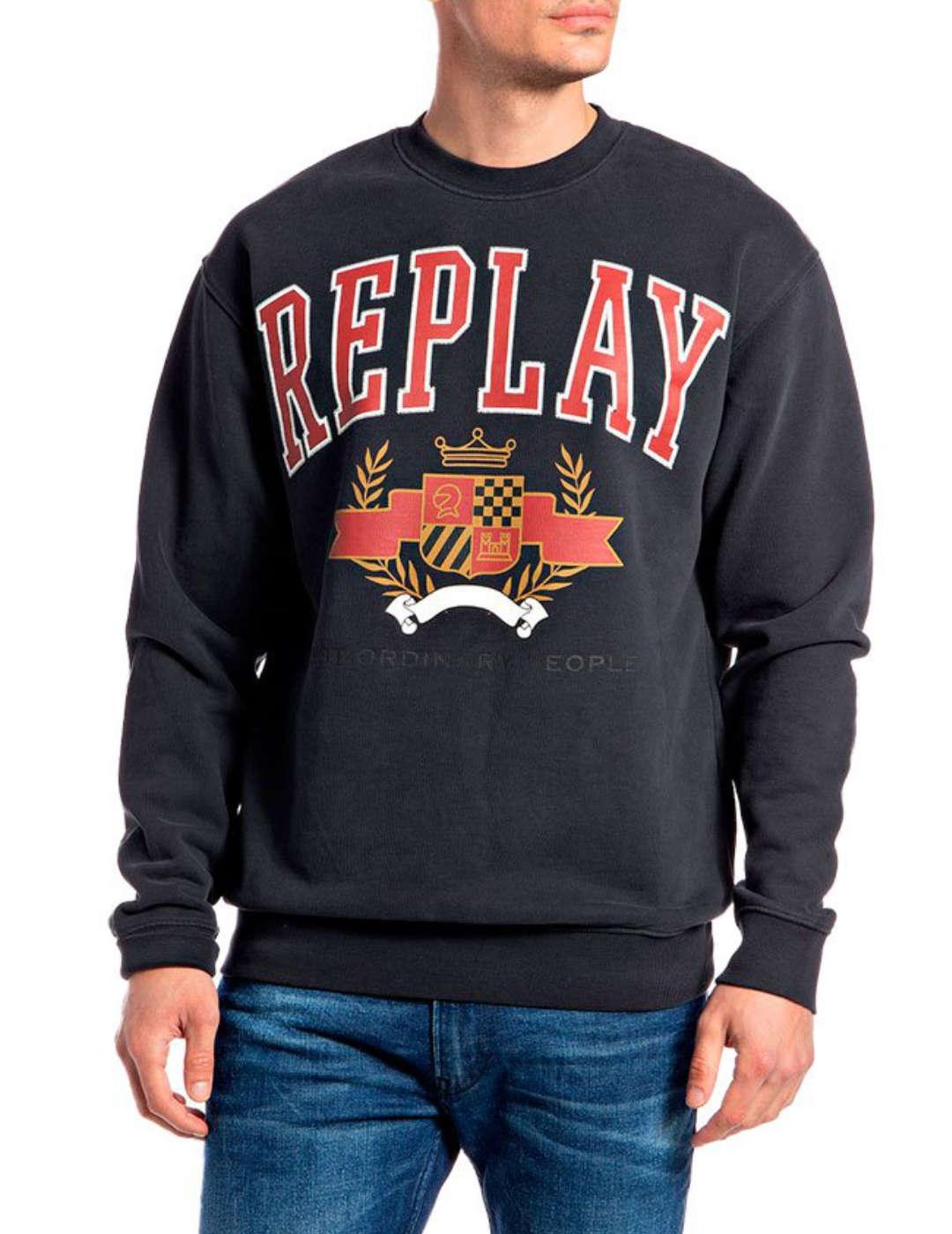 Sudadera Replay carbón cuello redondo de hombre