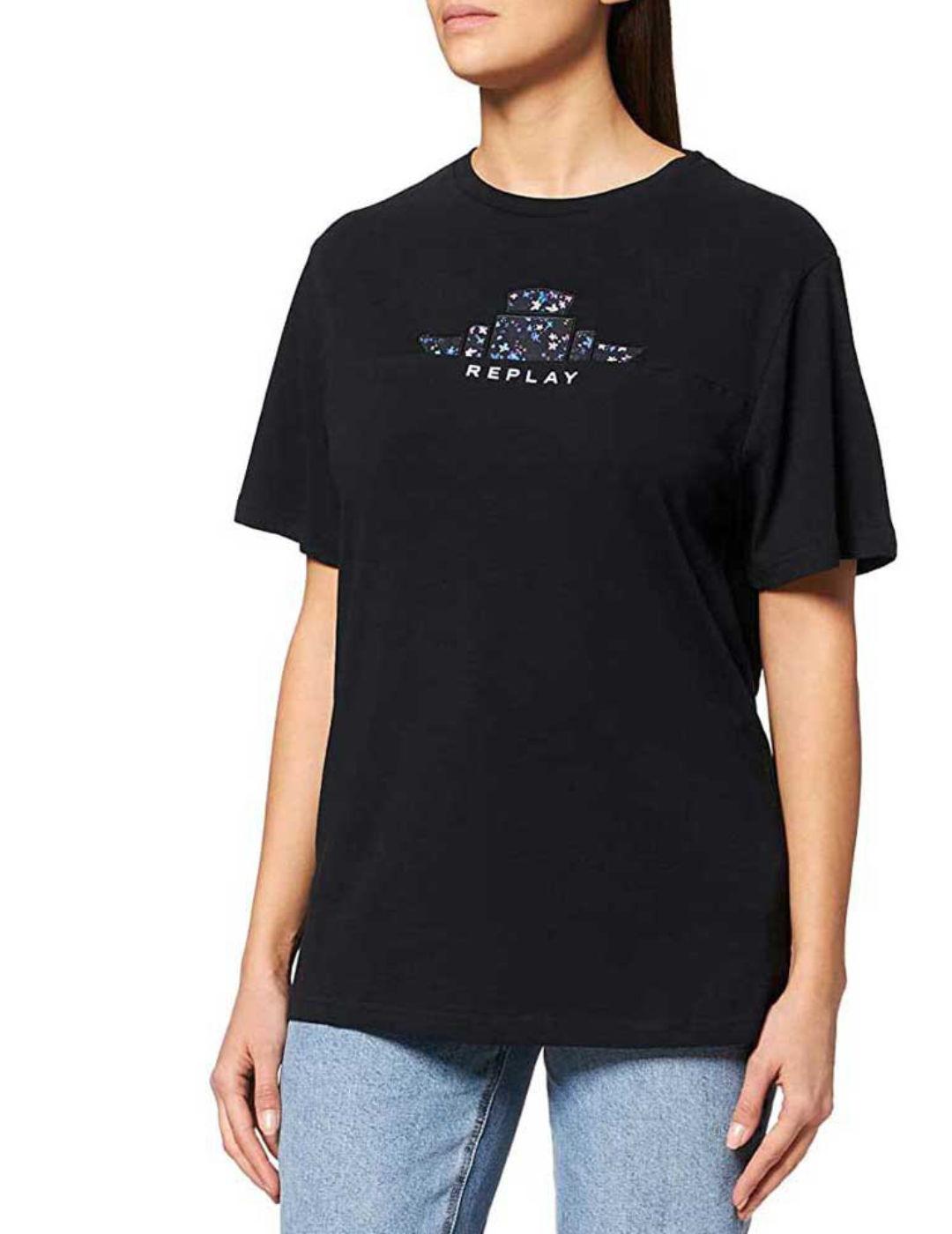 Camiseta Replay negro con logo manga corta para mujer