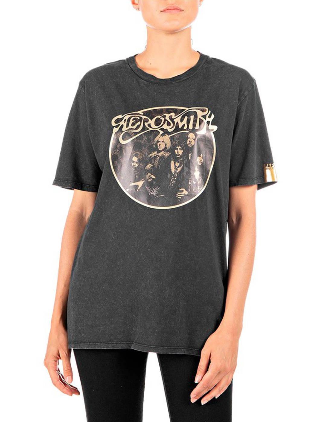 Camiseta Replay Tribute Aerosmith negra para mujer