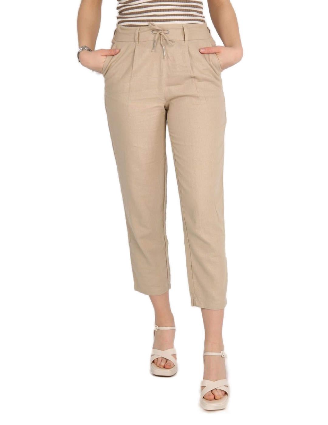 Pantalón Only Caro de lino beige para mujer