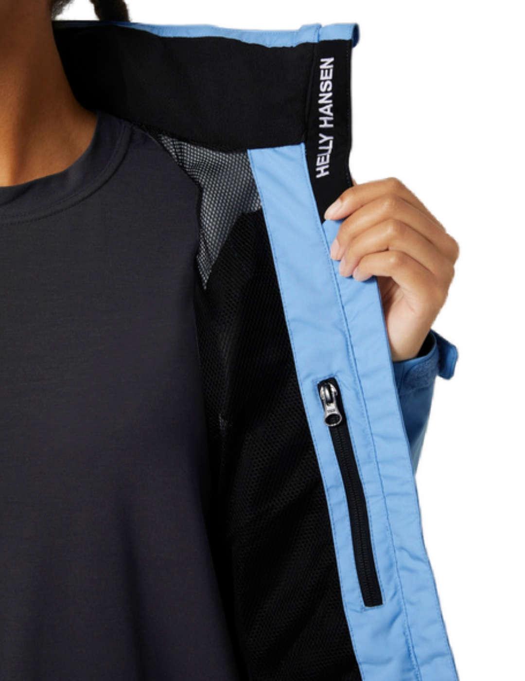 Chaqueta Helly Hansen Crew azul celeste con capucha de mujer