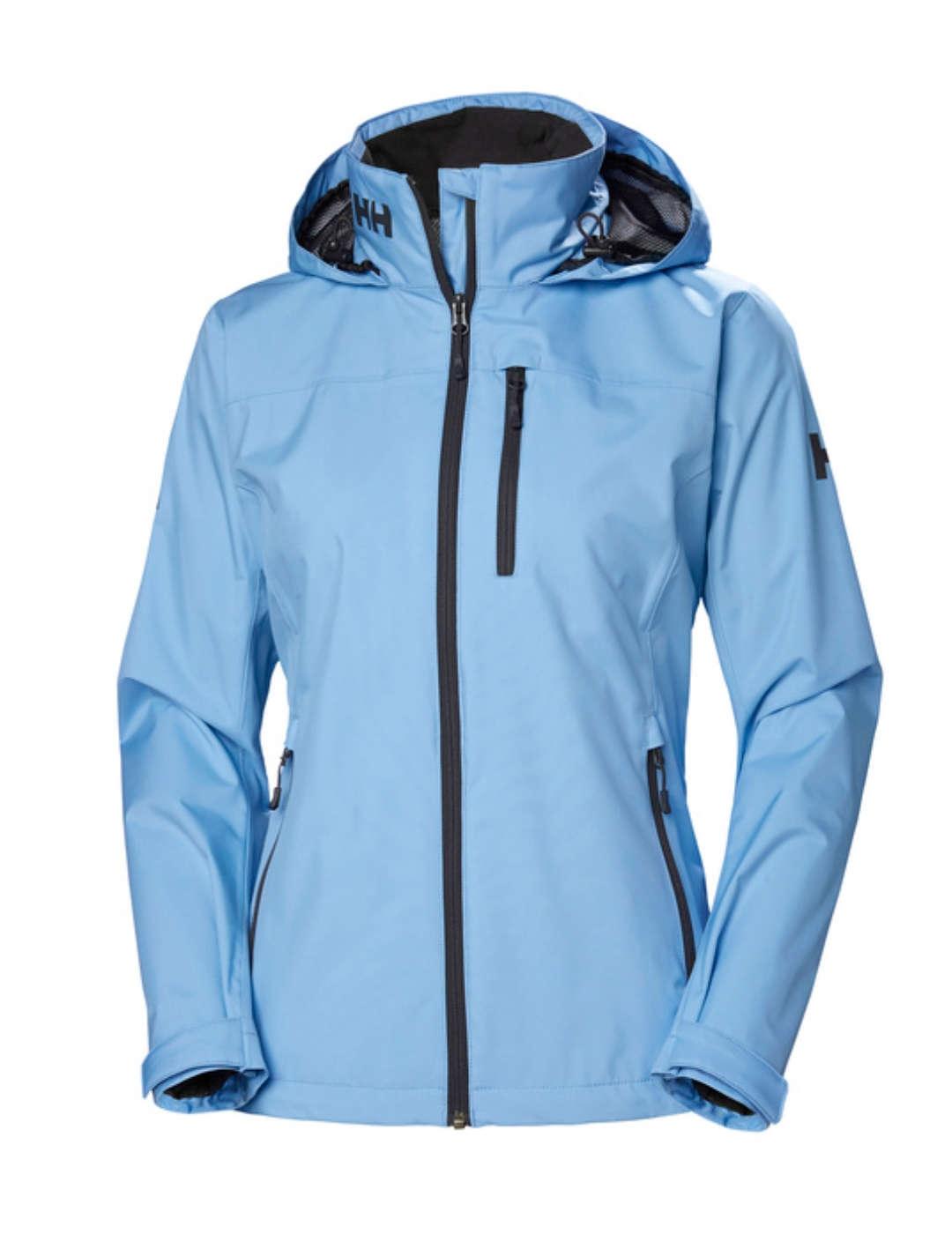 Chaqueta Helly Hansen Crew azul celeste con capucha de mujer