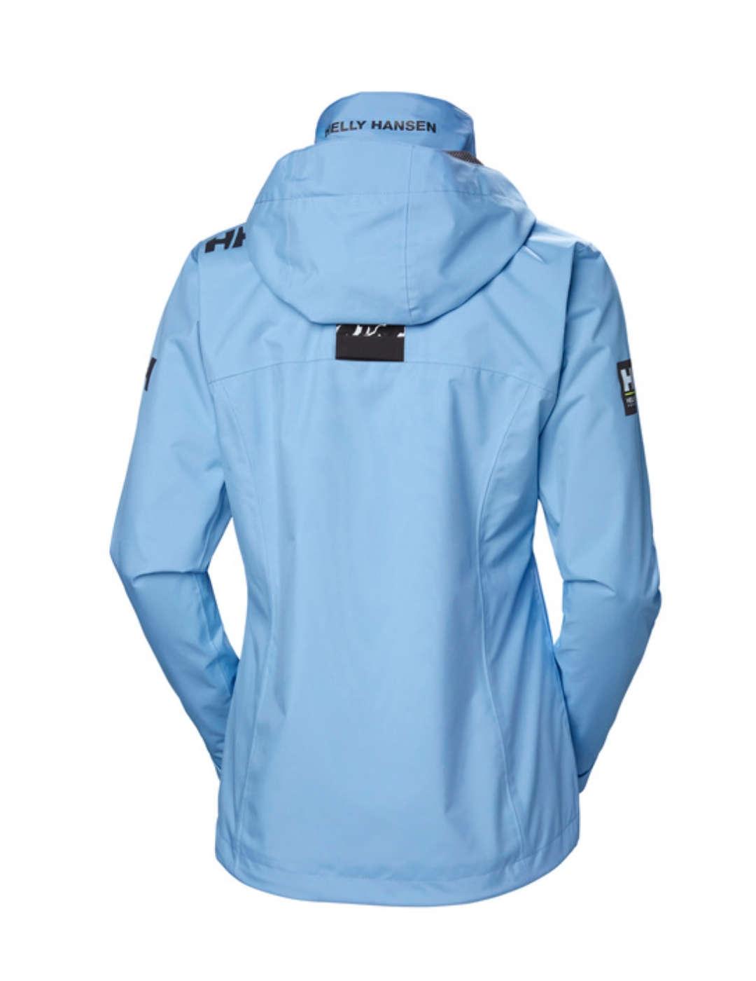 Chaqueta Helly Hansen Crew azul celeste con capucha de mujer