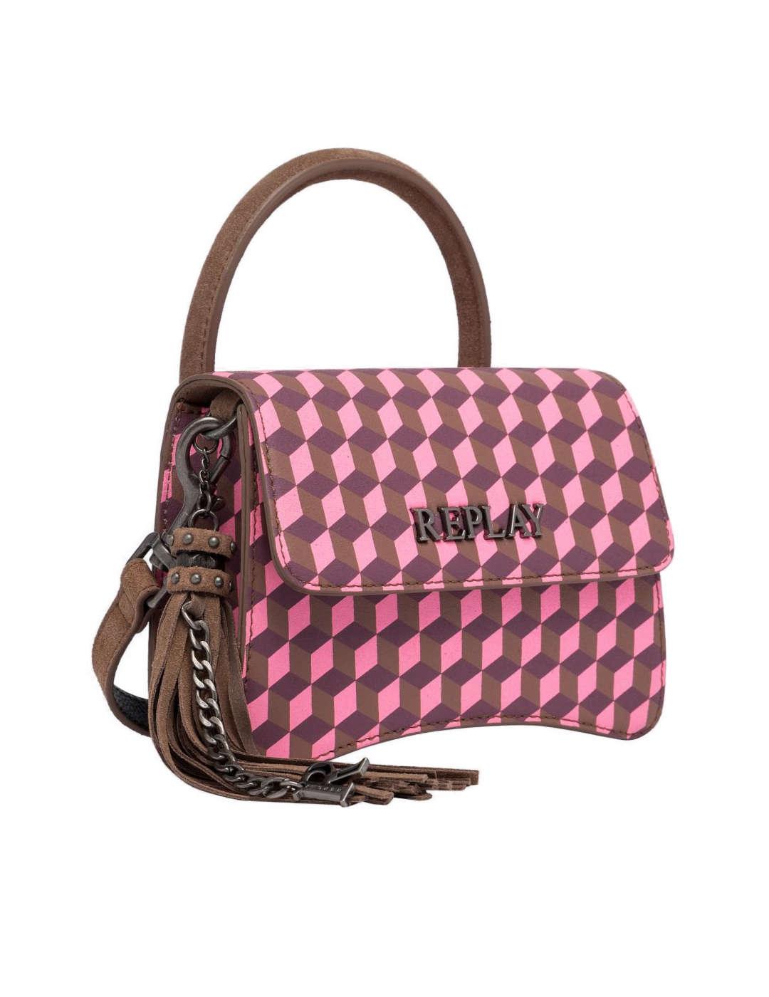 Bolso Replay mini asa coco rosa y marrón de mujer