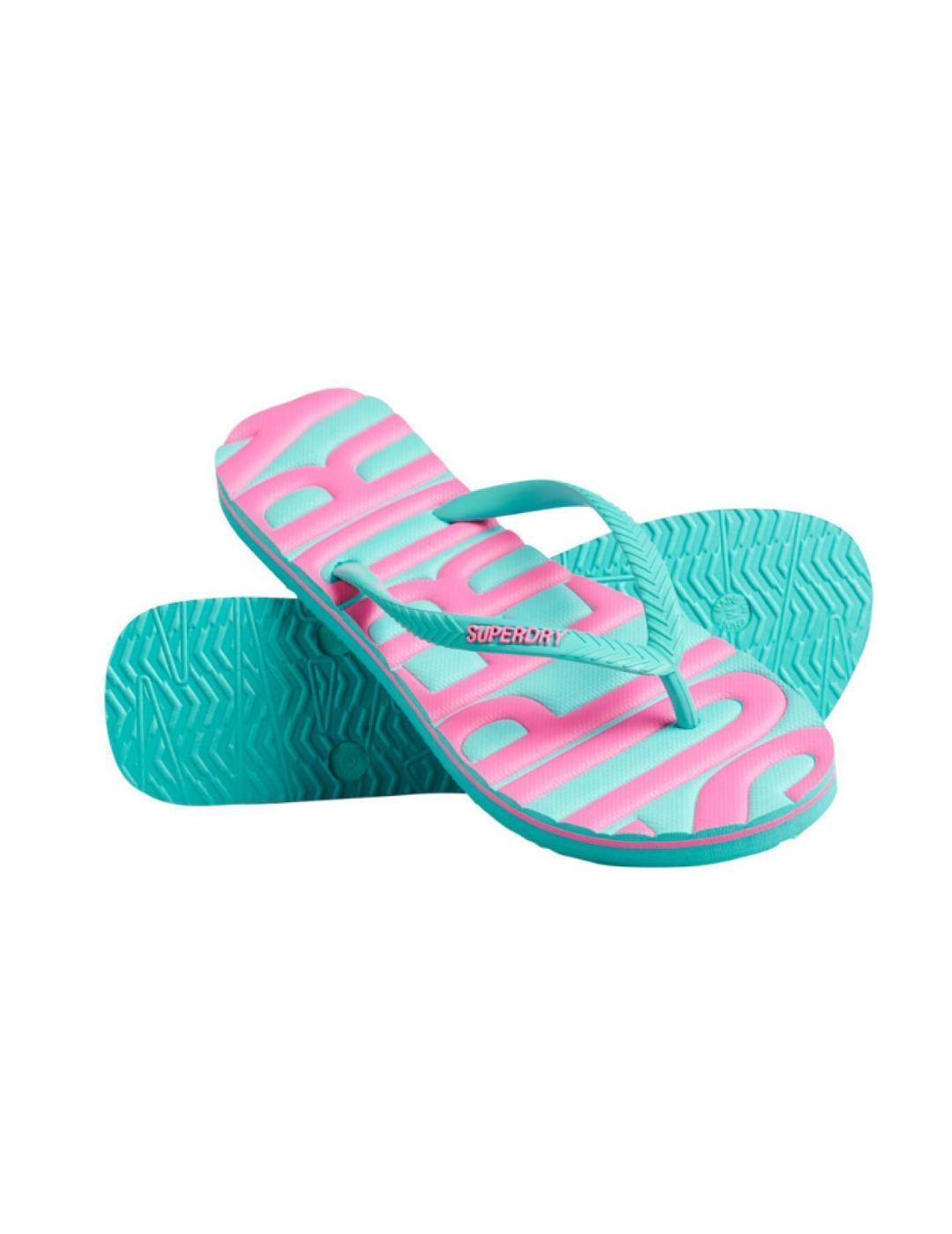 Chanclas Superdry turquesa y rosa de mujer