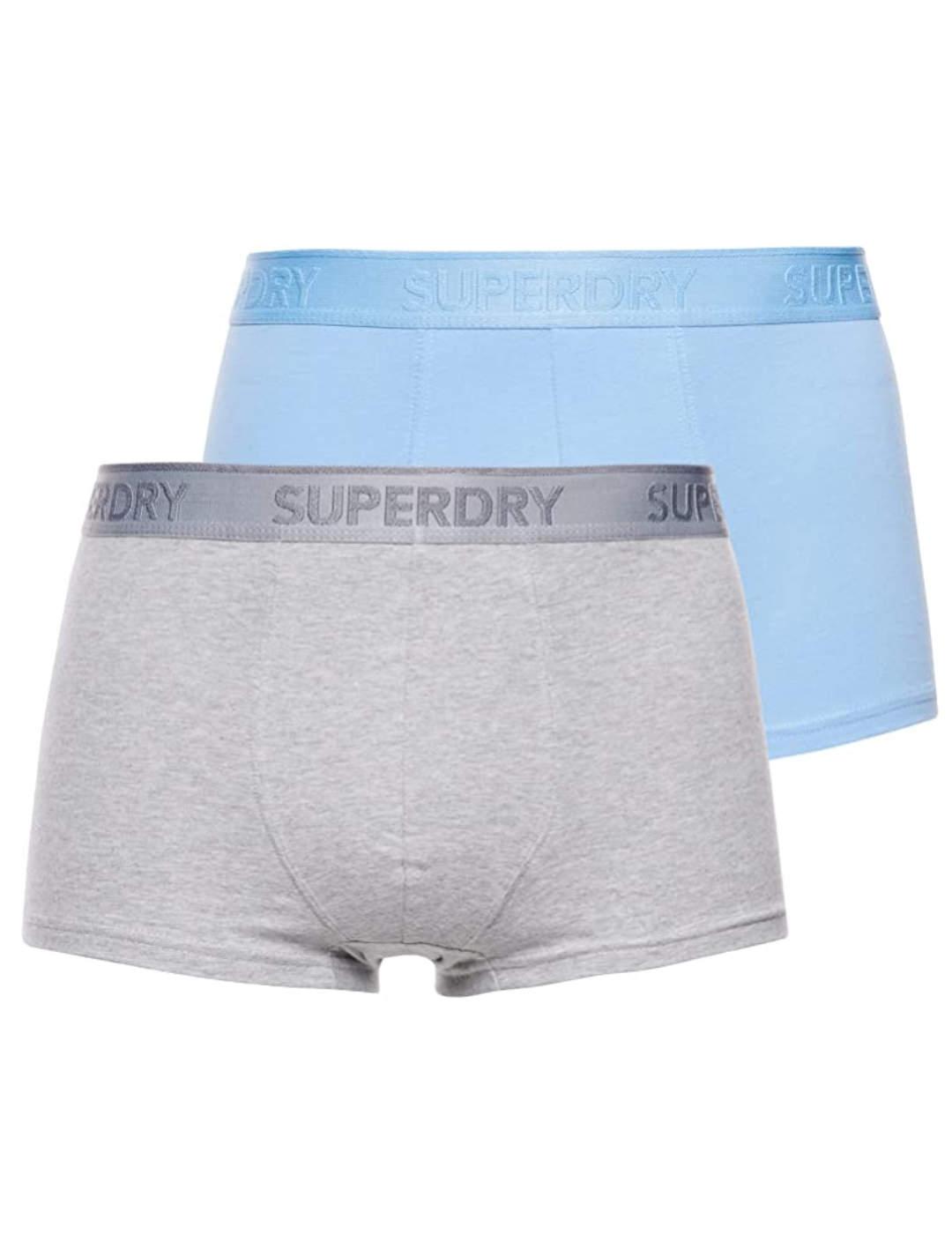 Pack de 2 calzoncillos Superdry celeste/gris para hombre